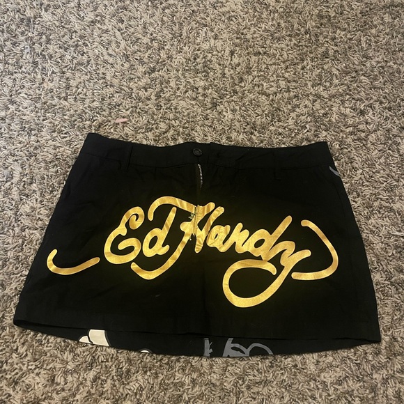 Ed Hardy Pants - Ed Hardy Black and Gold Women's mini skirt